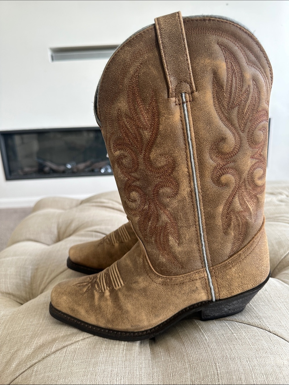 Laredo Tan Embroidered Suede Western Boots - Picture 5 of 8